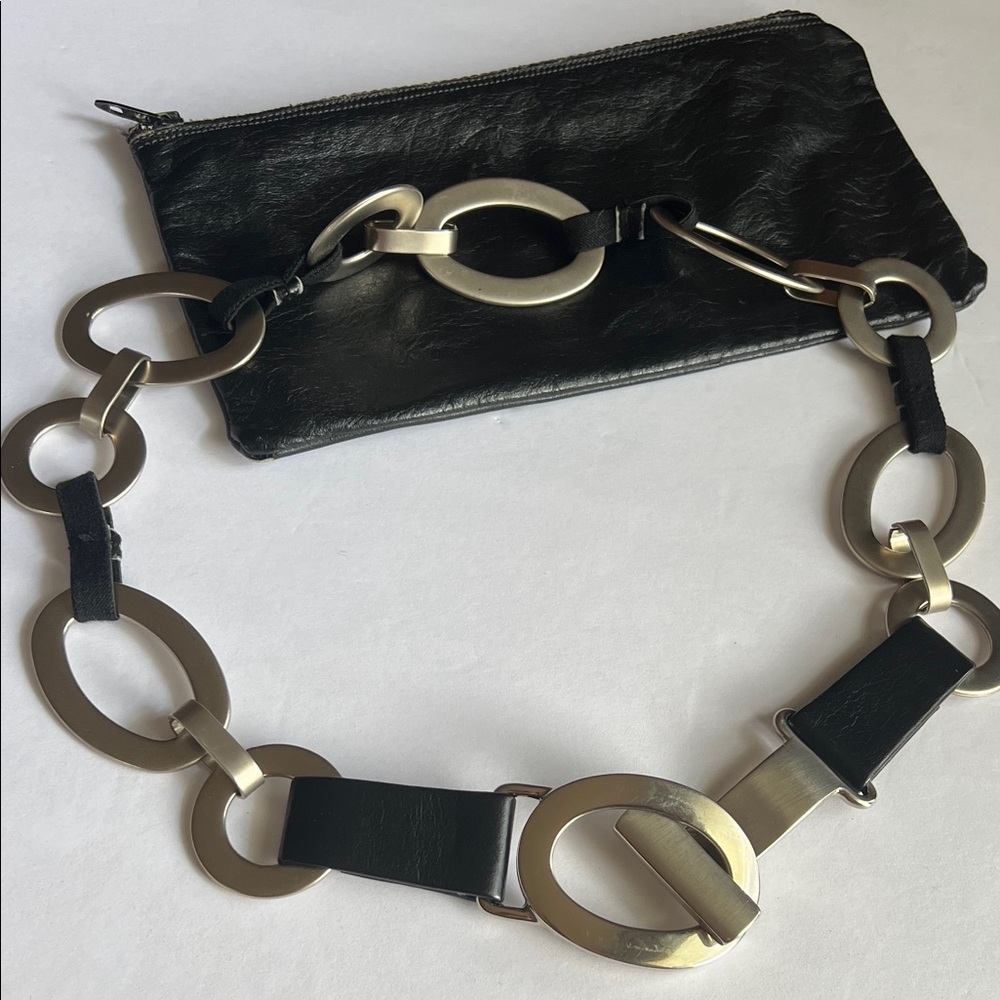Vintage Matte Silver & Lambskin Chain Link Belt 31”